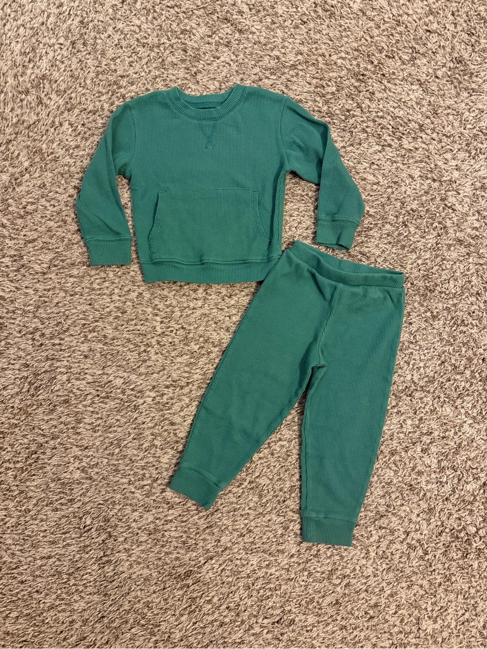 Kids Green Waffle Knit Sweatshirt & Jogger Set
